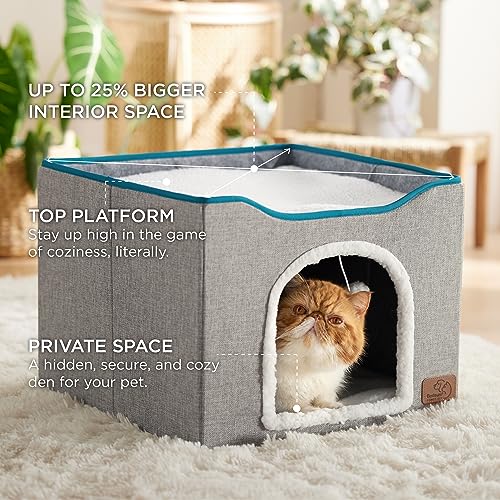 Large Foldable Grey Cat Cave with Scratch Pad