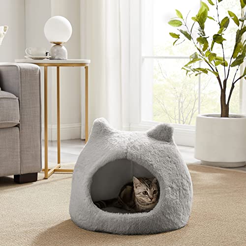 Gray Fur Meow Hut Cat Bed
