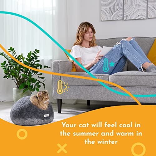 PURR CATZ Wool Cat Cave Bed - Grey, Large