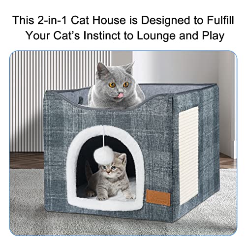 Indoor Cat Bed with Scratching Board and Toy Ball