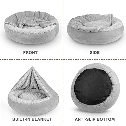 Cozy Hooded Small Pet Bed - Anti-Slip Bottom