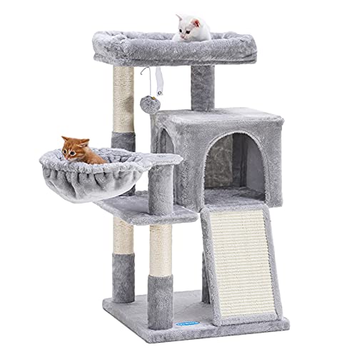 Multi-Level Light Grey Cat Tree with Scratching Posts