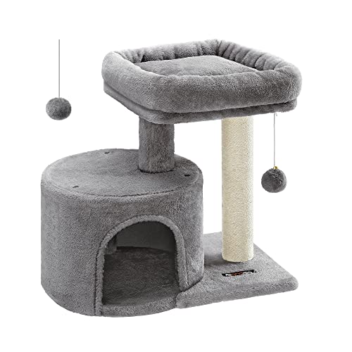 Light Gray Cat Tower with Scratching Post and Perch