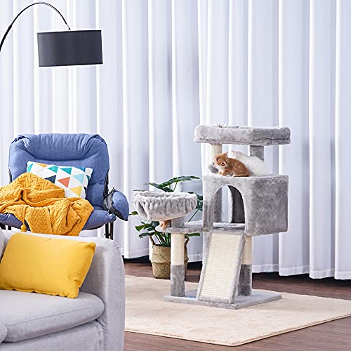 Multi-Level Light Grey Cat Tree with Scratching Posts