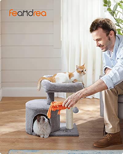 Light Gray Cat Tower with Scratching Post and Perch