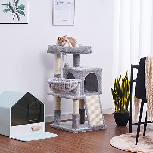 Multi-Level Light Grey Cat Tree with Scratching Posts