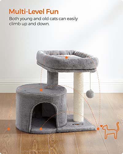Light Gray Cat Tower with Scratching Post and Perch