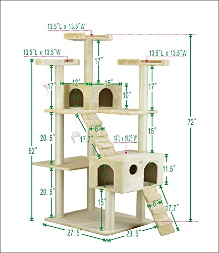 Beige Cat Tree - 50W x 26L x 72H