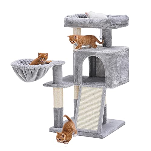 Multi-Level Light Grey Cat Tree with Scratching Posts