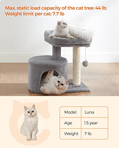 Light Gray Cat Tower with Scratching Post and Perch