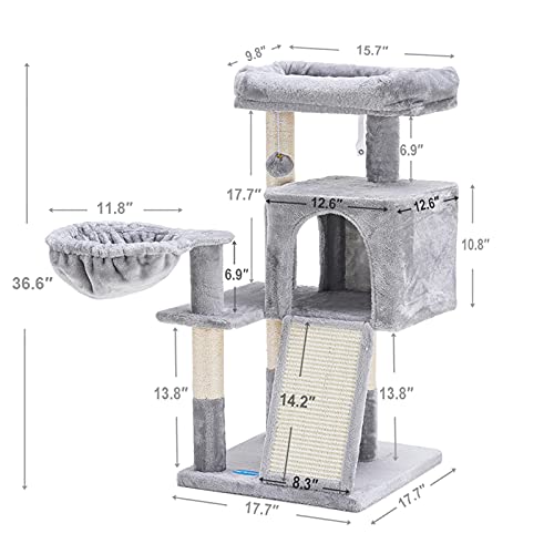 Multi-Level Light Grey Cat Tree with Scratching Posts