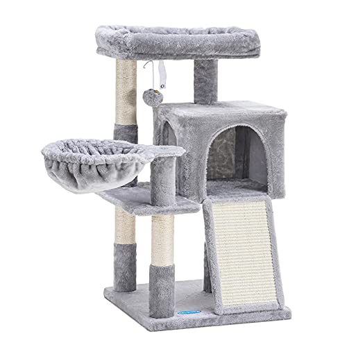 Multi-Level Light Grey Cat Tree with Scratching Posts