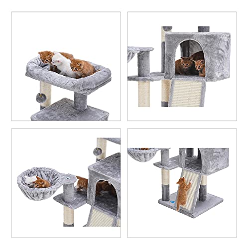 Multi-Level Light Grey Cat Tree with Scratching Posts