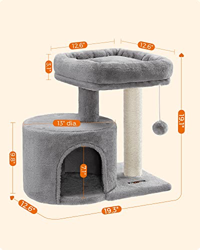 Light Gray Cat Tower with Scratching Post and Perch