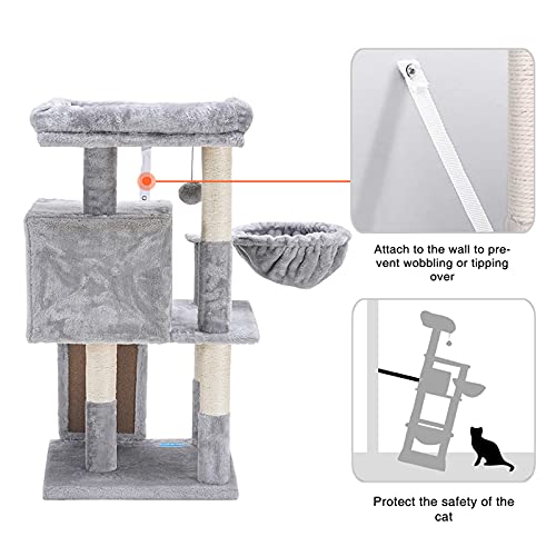 Multi-Level Light Grey Cat Tree with Scratching Posts