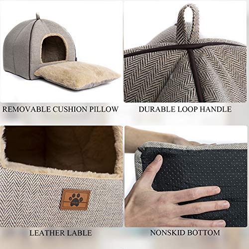 Indoor Cat Cave Bed with Cushioned Pillow