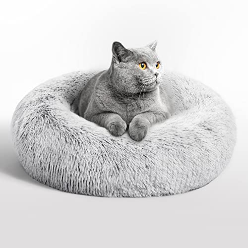 Grey Fluffy Cat Bed for Joint-Relief and Sleep