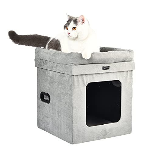 Grey Collapsible Cube Cat Bed by Amazon Basics