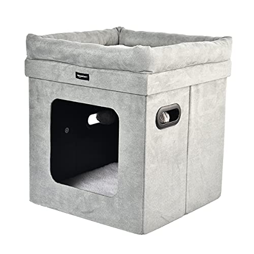 Grey Collapsible Cube Cat Bed by Amazon Basics