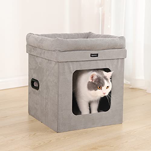 Grey Collapsible Cube Cat Bed by Amazon Basics