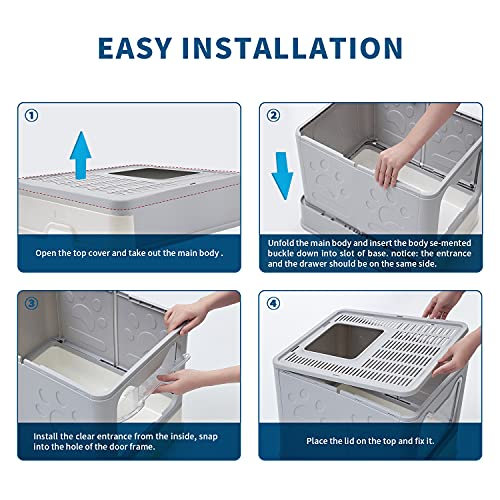 Large Foldable Cat Litter Box with Lid