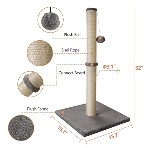 32" Cat Scratch Post with Sisal Rope & Ball