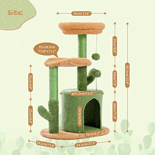 32" Cactus Cat Tower with Scratching Post & Perches