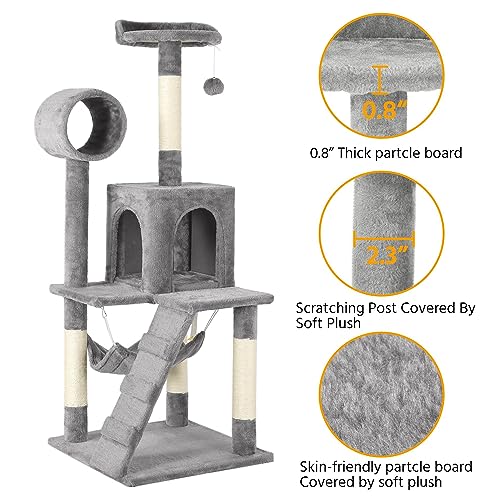 51in Cat Tree with Hammock & Tunnel