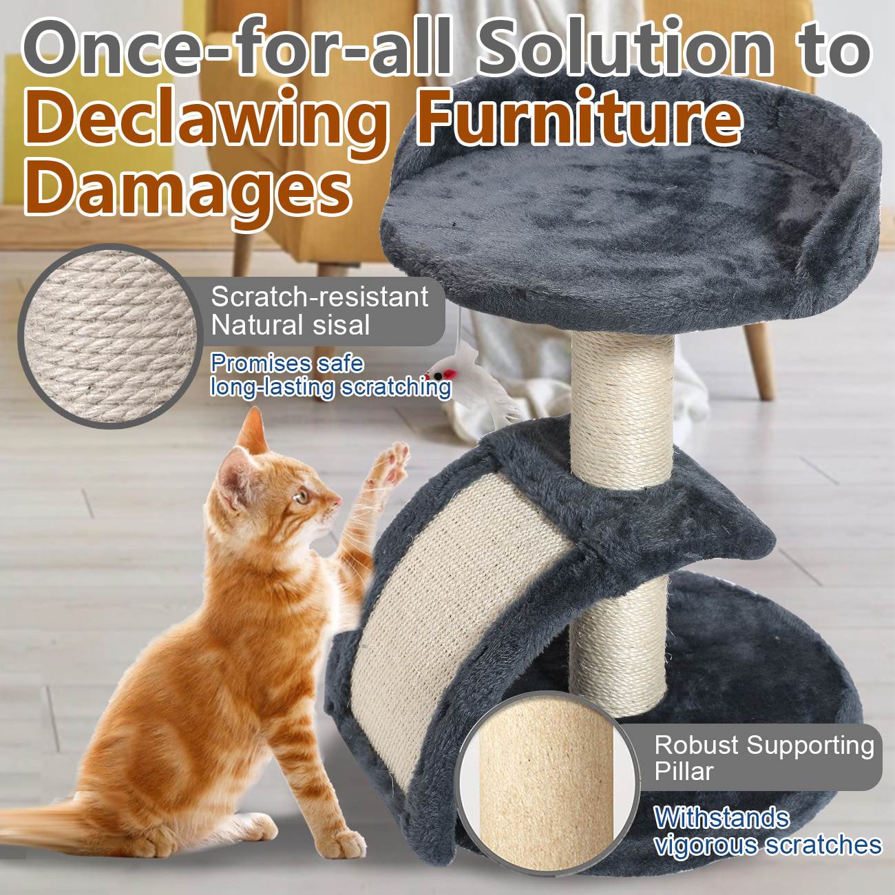 16" Perch Cat Scratching Post for Indoor Cats