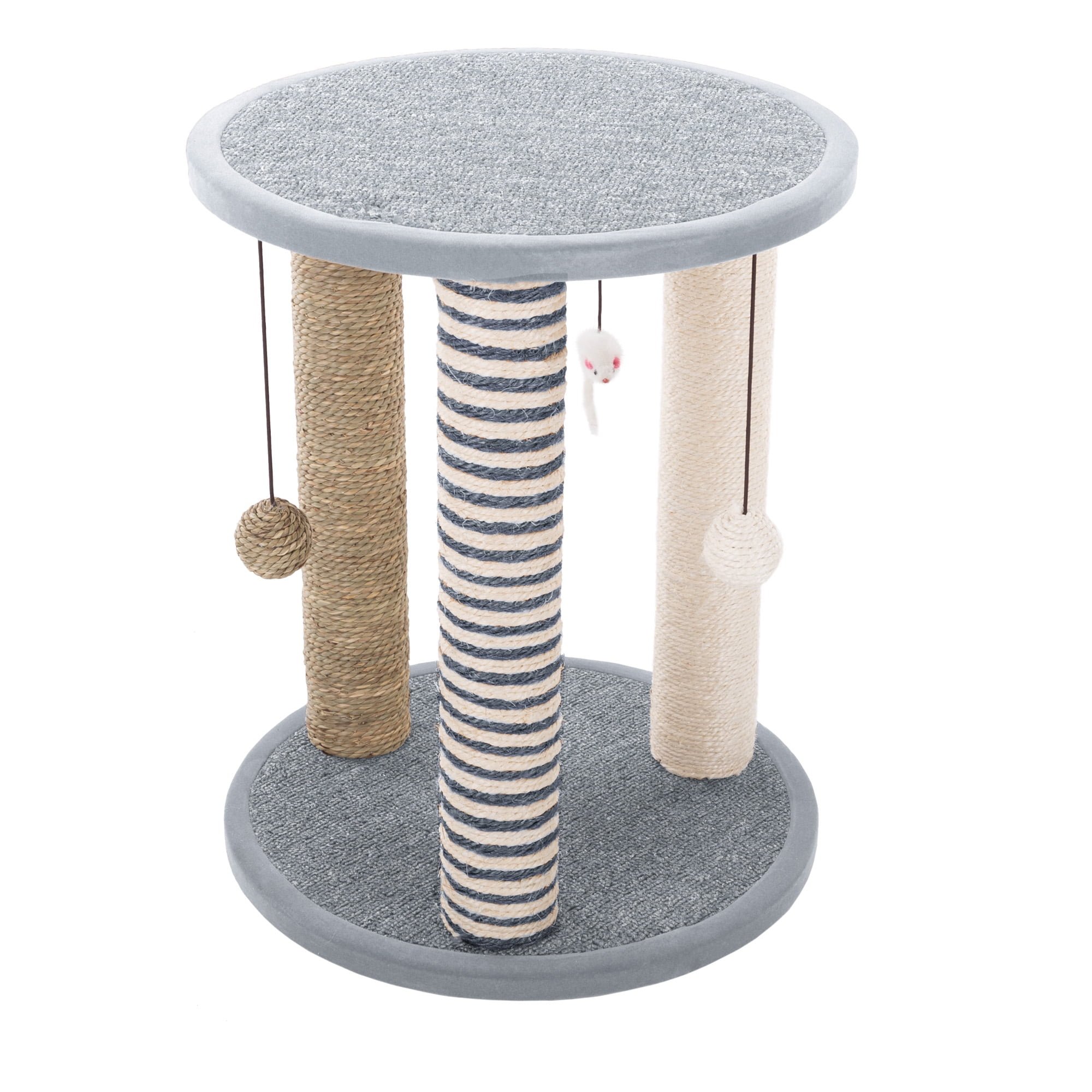Gray Cat Scratching Post Tower with Toys
