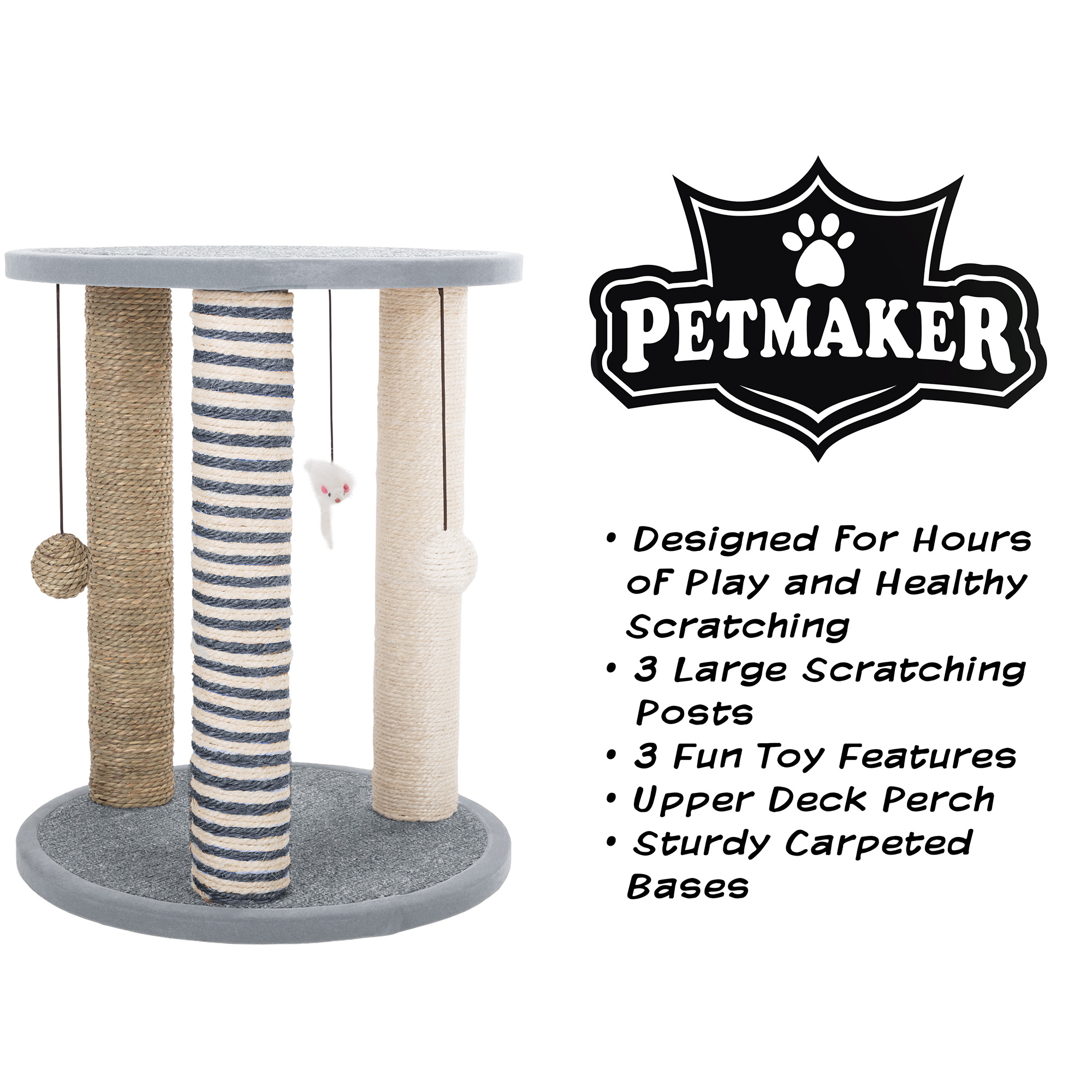 Gray Cat Scratching Post Tower with Toys