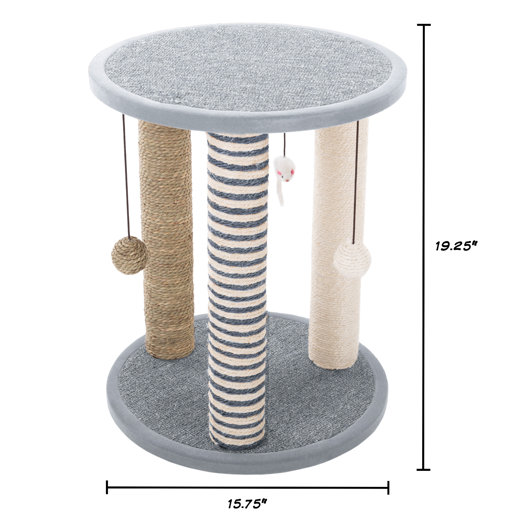 Gray Cat Scratching Post Tower with Toys