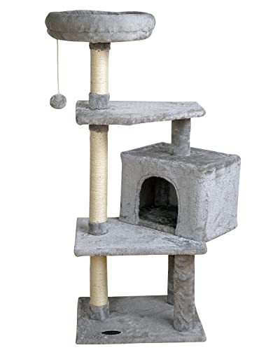 Grey Cat Condo with Scratching Posts and Platform