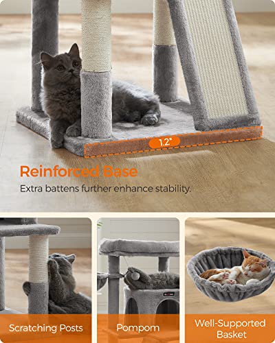 Gray Cat Tree with Perch, Posts, and Cave