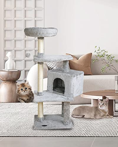 Grey Cat Condo with Scratching Posts and Platform