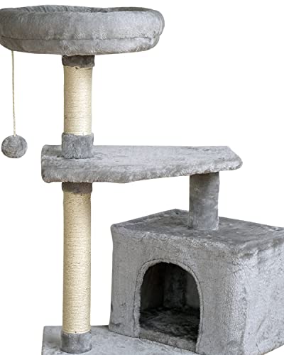Grey Cat Condo with Scratching Posts and Platform
