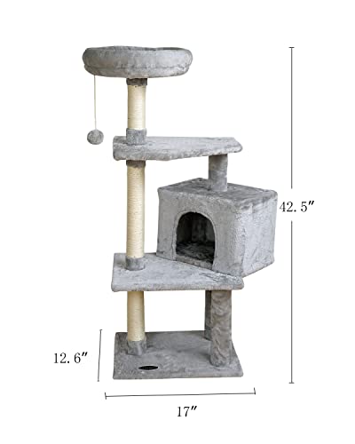 Grey Cat Condo with Scratching Posts and Platform