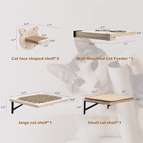 Floating Wall-Mounted Cat Shelves with Feeder