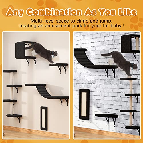 Wall-Mounted Cat Climber Set with Accessories, Black
