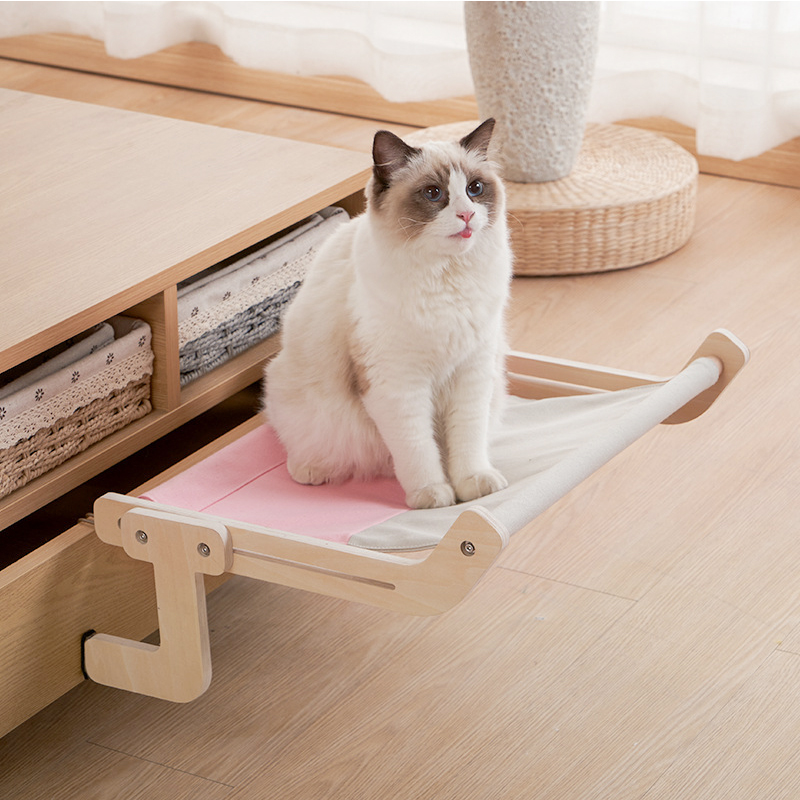 Window Hammock Cat Bed with Wooden Perches