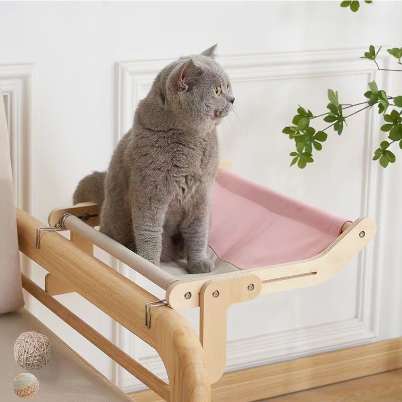 Window Hammock Cat Bed with Wooden Perches