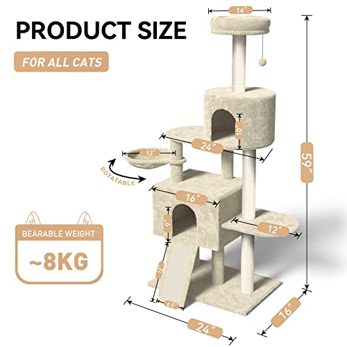 Beige 58" Multi-Level Cat Tree