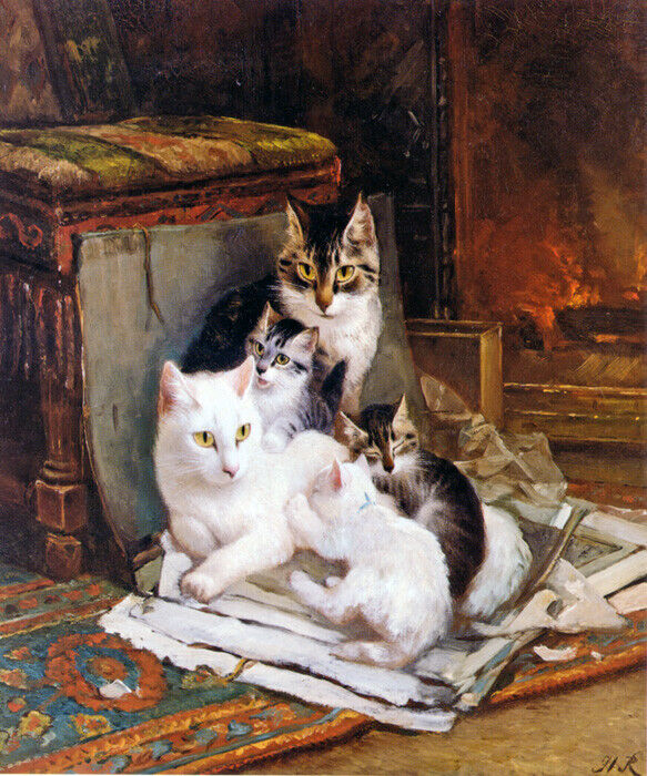 Henriette Ronner Knip Cat Family Painting Repro