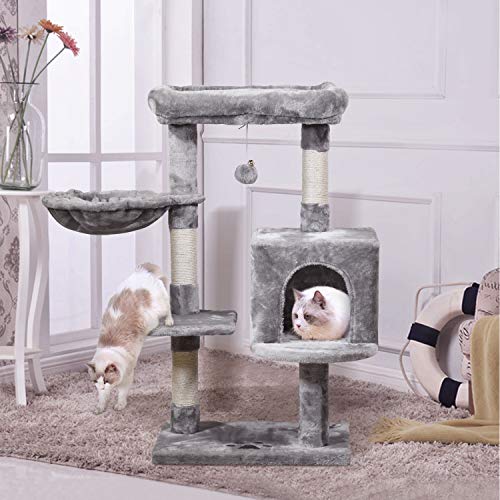 Gray Cat Tree Tower with Perches & Scratching Post