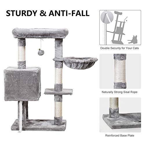Gray Cat Tree Tower with Perches & Scratching Post