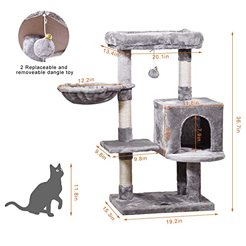 Gray Cat Tree Tower with Perches & Scratching Post