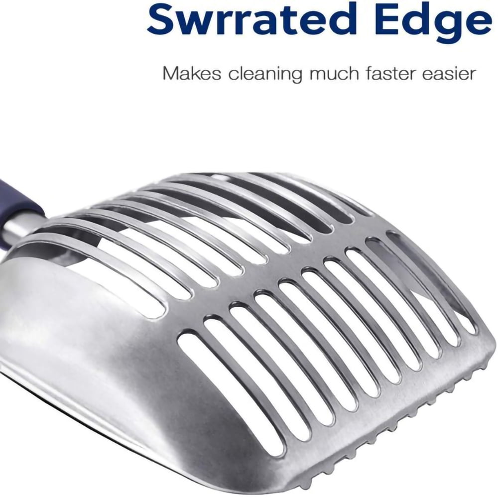 AEDILYS Cat Litter Scoop, Metal, Rubber Handle, Black