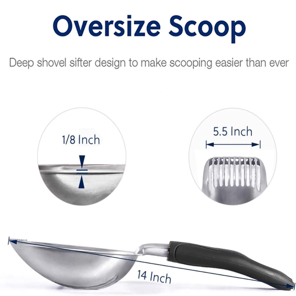 AEDILYS Cat Litter Scoop, Metal, Rubber Handle, Black