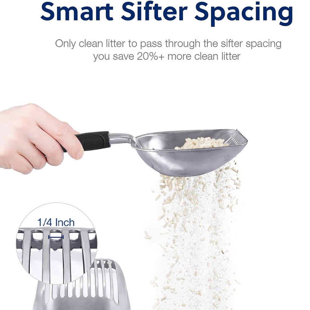 AEDILYS Cat Litter Scoop, Metal, Rubber Handle, Black