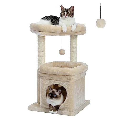 Cozy Cat Condo with Scratching Posts & Pom-Pom